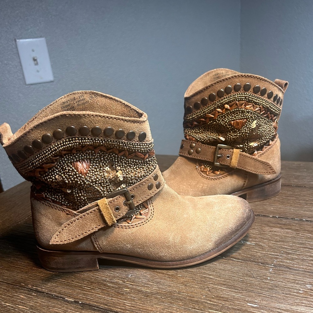 Naughty Monkey Lysander suede leather embellished cowgirl booties size 6.5 - Picture 4 of 15